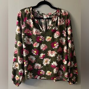 GAP Women's Floral Blouse - Green and Pink